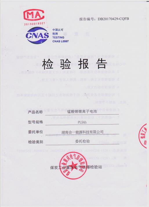 PL5AH錳酸鋰鋰離子電池檢測報告